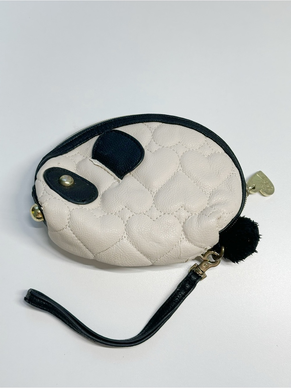 Betsey Johnson Panda Cosmetic Bags Wristlet with Black Trim and Pom